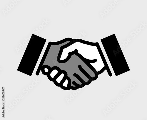 Handshake, solidarity or deal symbol. Flat EPS 8 vector, isolated on white background. The hands can easily be colored independently of each other.