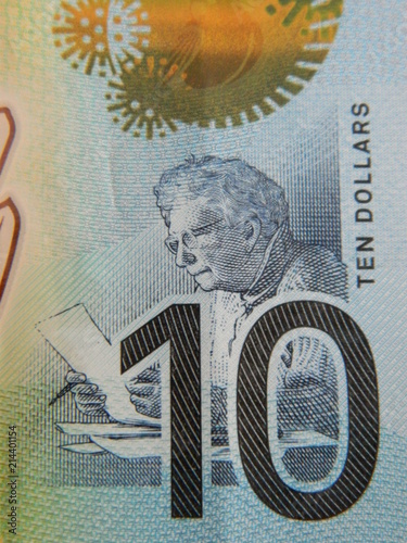 Close up of an Australian 10 dollar bill