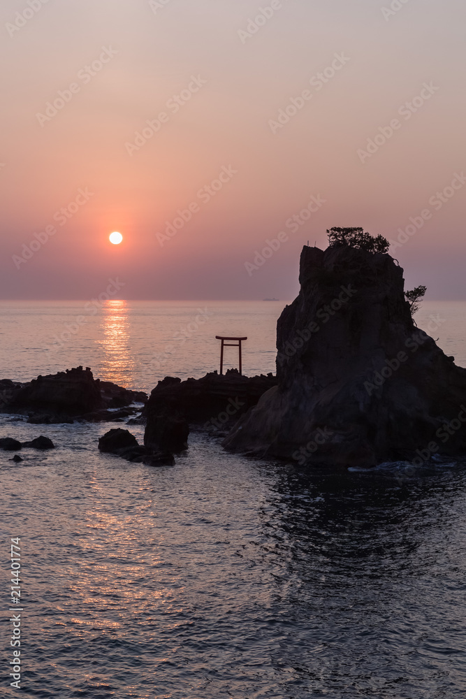 Sunrise at sea in summer season at Hattachi beach , Iwaki town , Fukushima prefecture.