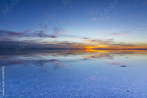 Uyuni reflections are one of the most amazing things that a photographer can see. Here we can see how the sunrise over an infinite horizon with the Uyuni salt flats making a wonderful mirror. 