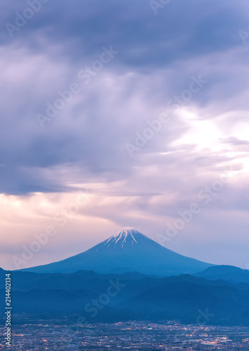 Mountain Fuji with rain cloudy in early morning © torsakarin