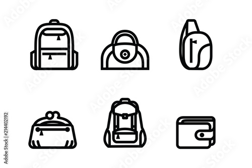 bag category symbol in various ways for fashion shopping  web and general, icon set vector illustrator on white background