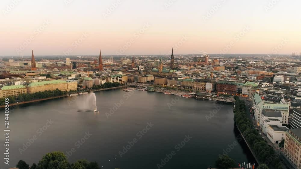 Aerial view of Hamburg city (Germany). Beautyful sunset over the city. Aerial view of Hamburg city (Germany). Beautyful sunset over the city.