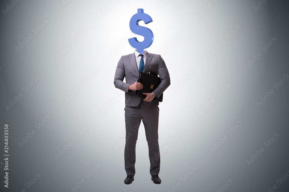 Businessman with dollar sign instead of head Businessman with dollar sign instead of head