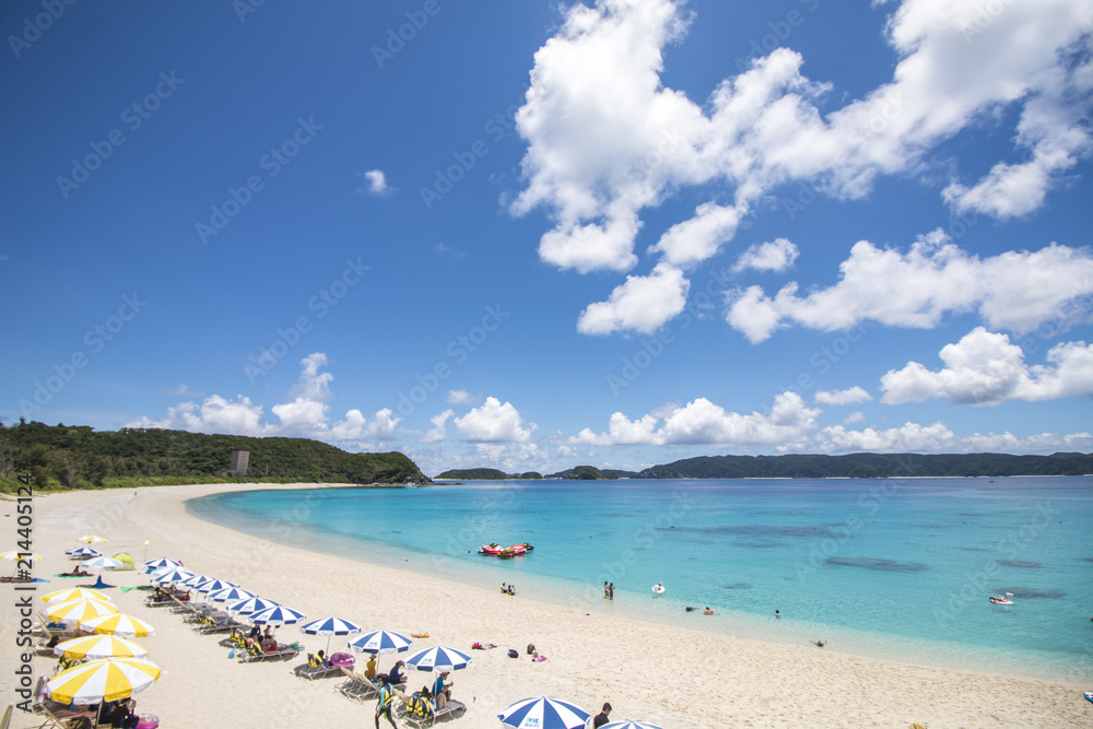Tourists relaxing at Furuzamami Beach, Zamami Island, Okinawa, Japan