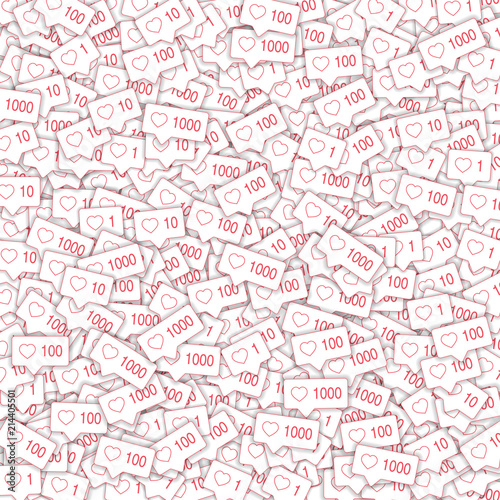 Social media icons. Social media marketing concept. Falling pink like counter.