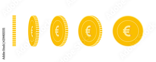 European Union Euro coins set, animation ready. EUR yellow coins rotation. Europe metal money in different positions isolated. 
