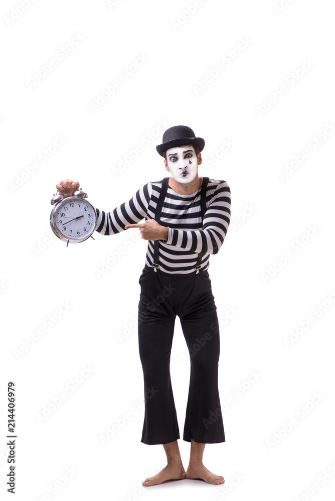 Mime in time management concept isolated on white background 