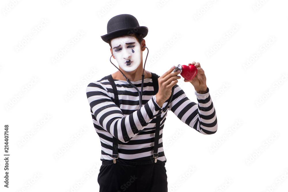 Mime with stethoscope isolated on white background Mime with stethoscope isolated on white background