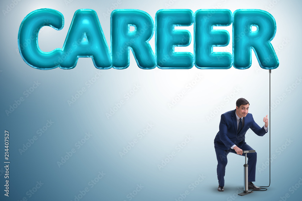 Businessman pumping career in business concept Businessman pumping career in business concept