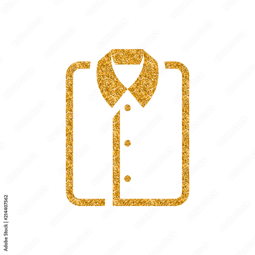 Folded shirt icon in gold glitter texture. Sparkle luxury style vector illustration.