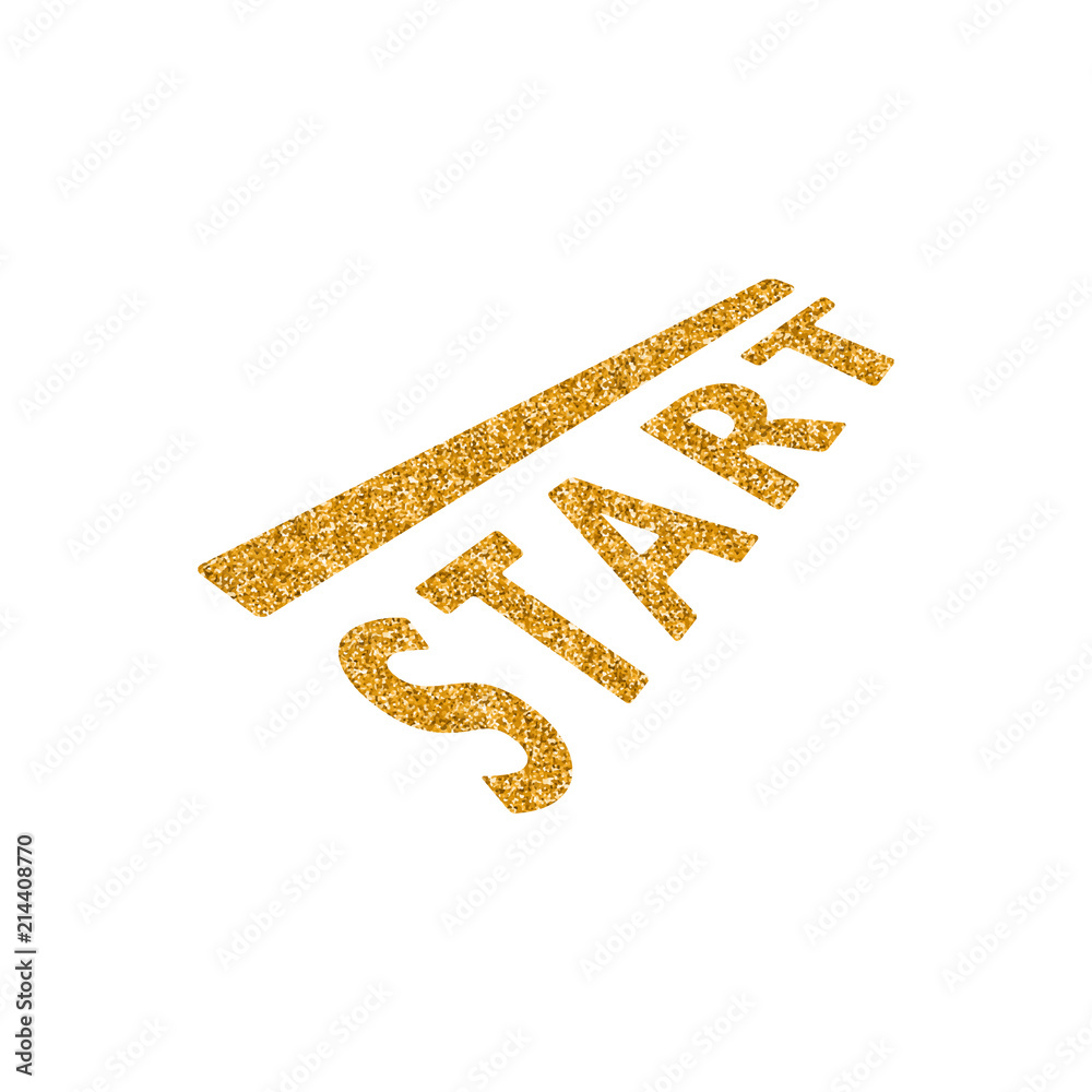 Starting line icon in gold glitter texture. Sparkle luxury style vector illustration.