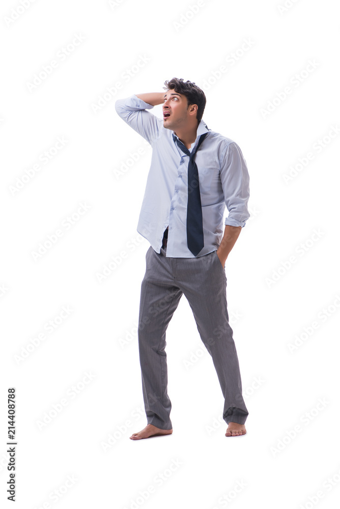 Barefooted businessman isolated on white background Barefooted businessman isolated on white background