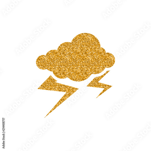 Weather overcast storm icon in gold glitter texture. Sparkle luxury style vector illustration.