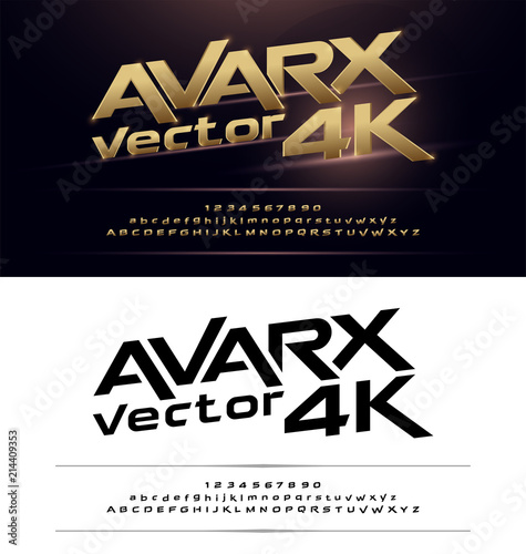 Technology alphabet gold metallic and effect designs for logo, Poster, Invitation. Exclusive Golden Letters Typography Number Italic font Digital and Sport concept. vector illustrator