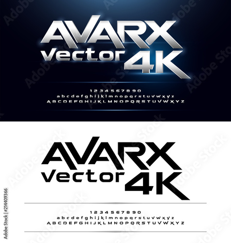 Technology alphabet silver metallic and effect designs for logo, Poster, Invitation. Exclusive Letters Typography Number Regular font Digital and Sport concept. vector illustrator