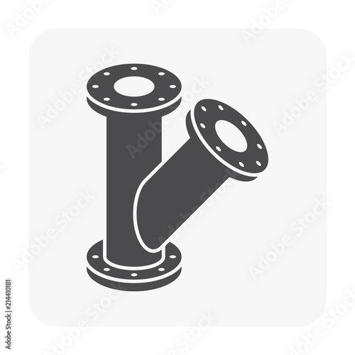 Pipe vector icon. Made from steel or metal connection by flange fitting fixing by screw and bolt. Part for pipeline construction to transport oil and gas in industry, water in plumbing and irrigation.