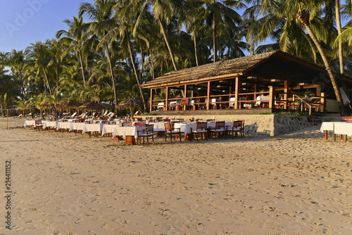 Meer, Strand, Palmen, Bungalowanlage, Ngapali-Beach, Ngapali, Thandwe, Rakhine-Staat, Myanmar, Asien