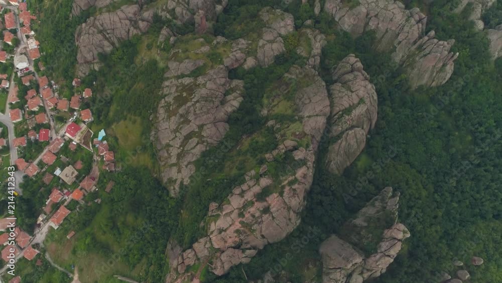 Top View Aerial of The rocks of Belogradchik (Bulgaria) - red color rock sculptures UNESCO World Heritage who nominated to the World New Wonders Top View Aerial of The rocks of Belogradchik (Bulgaria) - red color rock sculptures UNESCO World Heritage who nominated to the World New Wonders