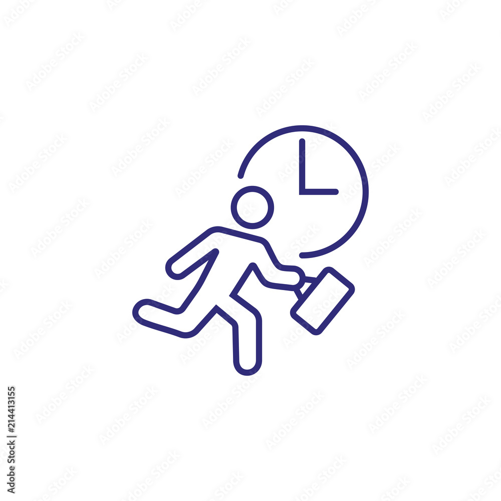 Haste line icon. Running businessman, clock, man. Time management concept. Can be used for topics like business, daily routine, schedule Haste line icon. Running businessman, clock, man. Time management concept. Can be used for topics like business, daily routine, schedule