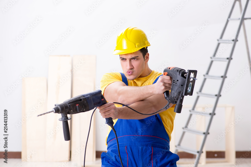 Floor repairman disappointed with his work Floor repairman disappointed with his work