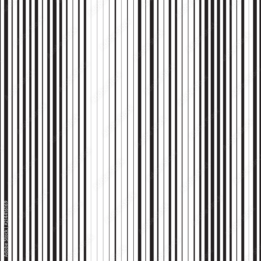 Seamless pattern of black vertical stripes. Linear background of vertical stripes different width. Vector illustration
