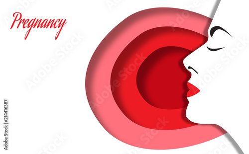 Pregnancy. Profile of young beautiful woman. The inner world of woman during pregnancy. Vector illustration