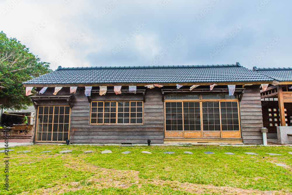 Ancient Japanese style building with garden