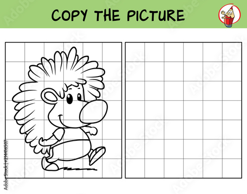 Hedgehog. Copy the picture. Coloring book. Educational game for children. Cartoon vector illustration