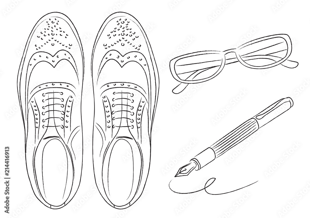 メンズビジネスアイテム ビジネスシューズ メガネ 万年筆 イラスト Stock Illustration Adobe Stock