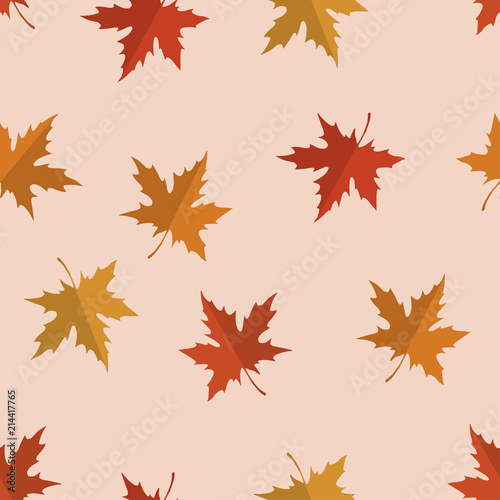Vector seamless pattern with red  yellow and orange maple leaves. Colors of autumn nature for your design.