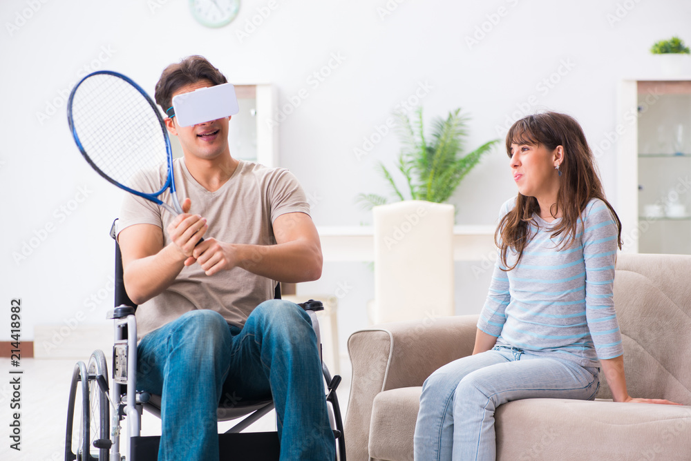 Disabled man with virtual glasses Disabled man with virtual glasses