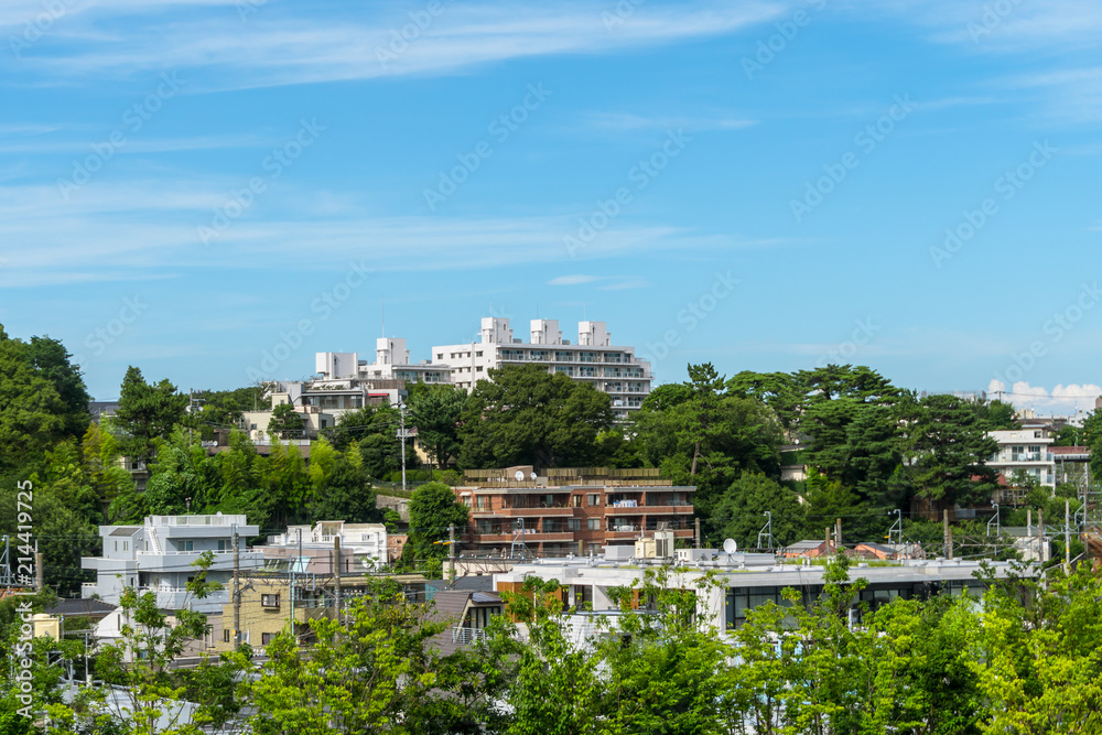 東京郊外の風景　青空と雲と住宅地４