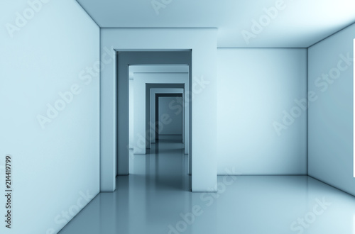 Fototapeta Naklejka Na Ścianę i Meble -  Home interior rendering with empty room white wall and there are a variety of rooms. with reflection floors
