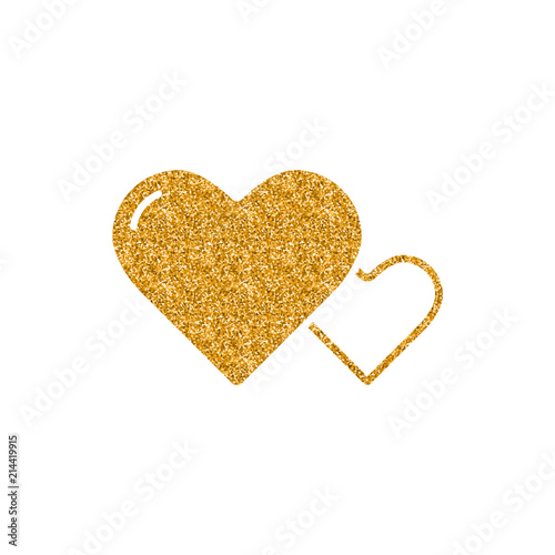 Heart shape icon in gold glitter texture. Sparkle luxury style vector illustration.