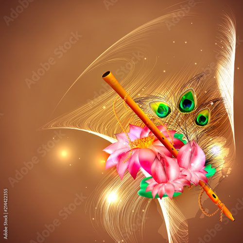 Vector concept hare krishna lotus and flute.