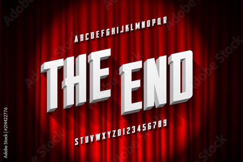 Retro style condensed font, The End title