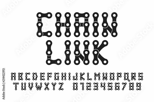 Bike chain font, alphabet letters and numbers