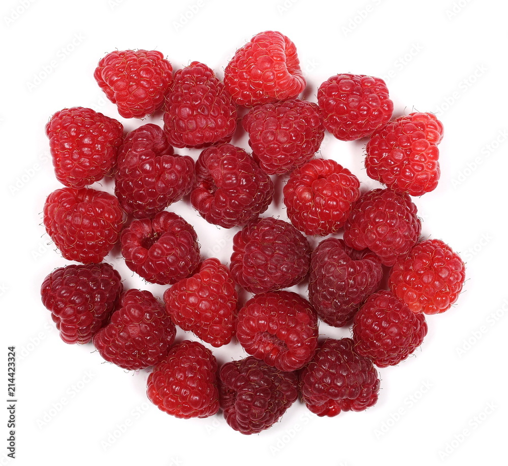 Raspberries isolated on white background and texture, top view Raspberries isolated on white background and texture, top view