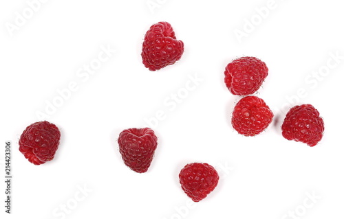 Raspberries isolated on white background and texture, top view