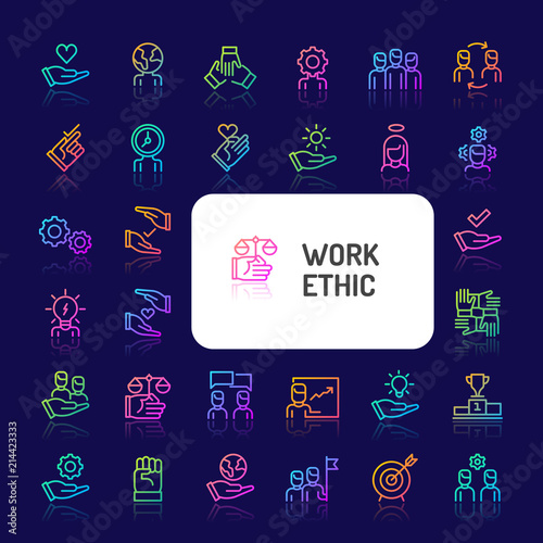 Work Ethics Gradient Line Icon Set (EPS 10)