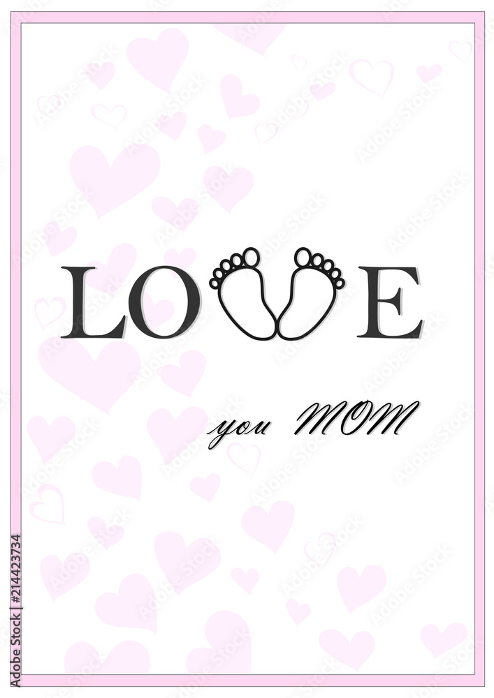 love you mom vertical pink greeting card vector illustration