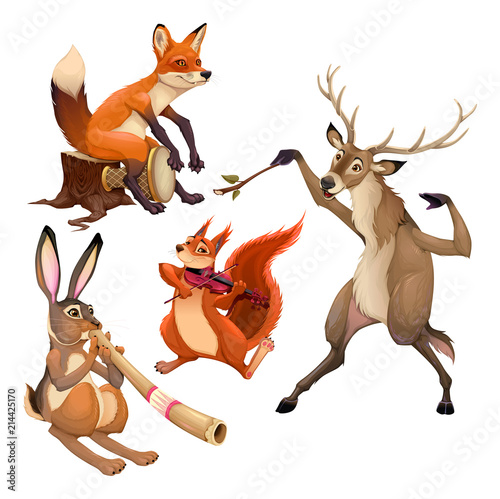 Group of funny musician animals with conductor.