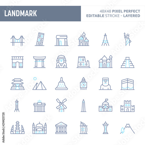 World's Famous Landmark Minimal Vector Icon Set (EPS 10)