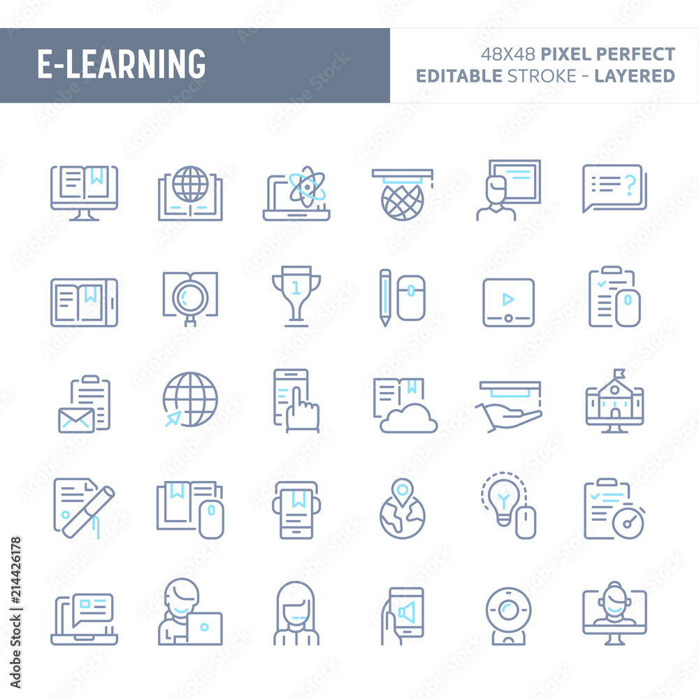 E-learning & Online Training Minimal Vector Icon Set (EPS 10) E-learning & Online Training Minimal Vector Icon Set (EPS 10)