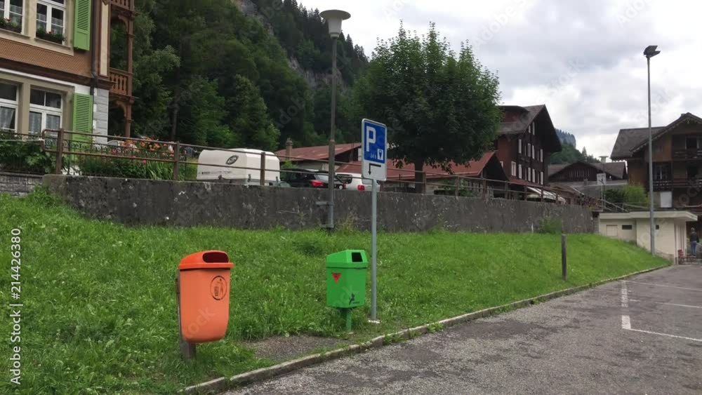 Trash bins in Switzerland village Trash bins in Switzerland village