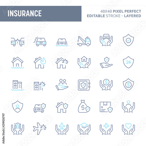 Business & Personal Insurance Minimal Vector Icon Set (EPS 10)