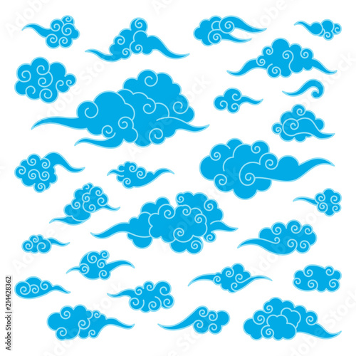 Set of oriental asian clouds different shapes. Template for chinese art decoration.