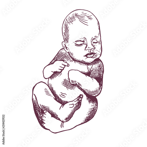 Baby, hand drawn doodle, sketch, outline black and white vector illustration