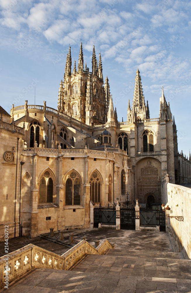 Kathedrale Santa María, Fassade beim Portal de la Coronería o de los Apóstoles, Burgos, Kastilien, Station auf dem Jakobsweg, Camino de Santiago